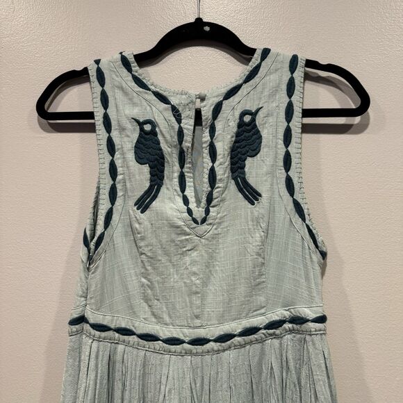NWOT Free People Delightful Birds of a Feather Dress Embroidered Teal Women sz 4 - Picture 9 of 11